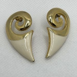 M. Jent signed earrings -gold tone swirls and cream enamel